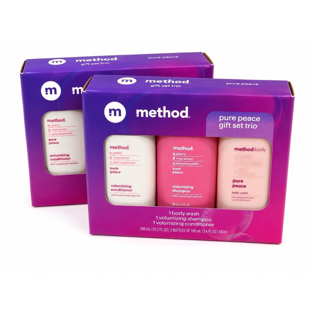 Lot of 2 Method Pure Peace Gift Set Trio Body Wash Shampoo Conditioner New